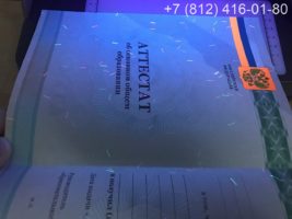 Аттестат 9 класс 2010-2013 годов, образец, титульный лист под УФ лампой